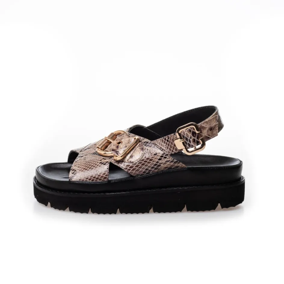 Copenhagen Shoes Flade Sandaler*AS A WOMAN - COGNAC SNAKE Asa woman sandal cognac snake