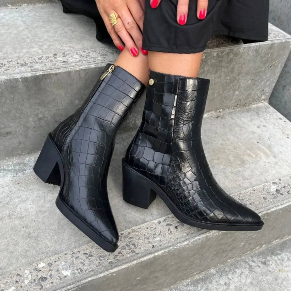 Copenhagen Shoes Støvler Med Hæl | Ankelstøvler*CPH ORIGINAL BLACK - BLACK CROCO Cphoriginal croco black boot black croco