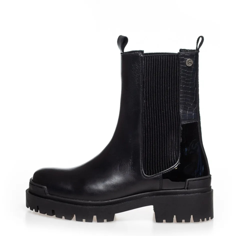 Copenhagen Shoes Chelsea Boots | Ankelstøvler*DAY DREAMING - BLACK W/PATENT HEEL Daydreaming boot black w patent heel