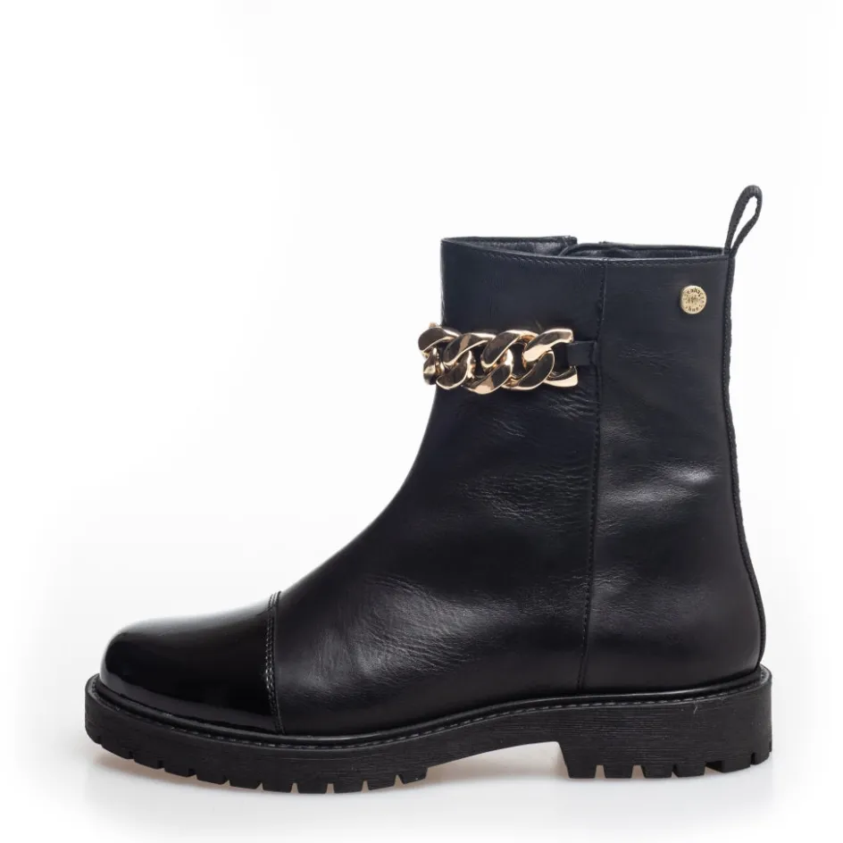 Copenhagen Shoes Ankelstøvler*FLOWER EYES - BLACK/GOLD/PATENT Flowereyes boot black gold patent