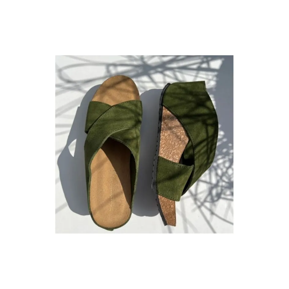 Copenhagen Shoes Sandaler Med Kilehæle*FRANCES 23 Suede - Army Frances23 suede slippers army