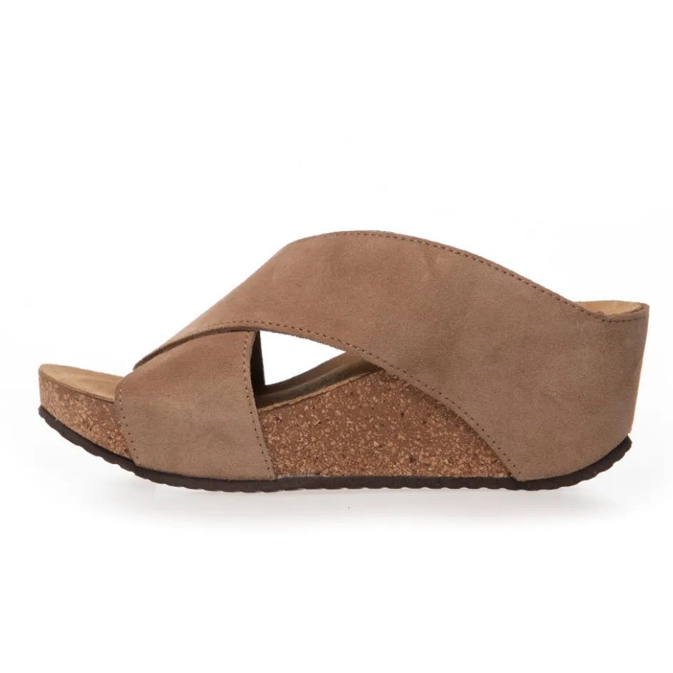 Copenhagen Shoes Sandaler Med Kilehæle*FRANCES 23 Suede - DARK BEIGE (BEIGE 132BIS) Frances23 suede slippers dark beige beige 132bis