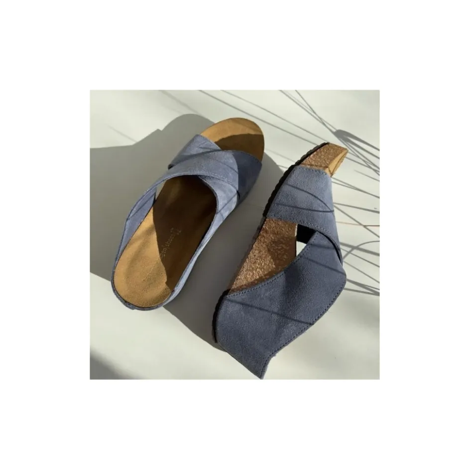 Copenhagen Shoes Sandaler Med Kilehæle*FRANCES 23 Suede - JEANS U38 Frances23 suede sandaler med kilehael jeans u38