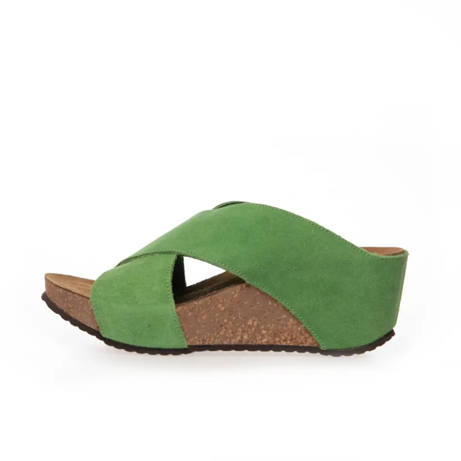 Copenhagen Shoes Sandaler Med Kilehæle*FRANCES 23 Suede - LIME (LIME 401) Frances23 suede slippers lime lime 401