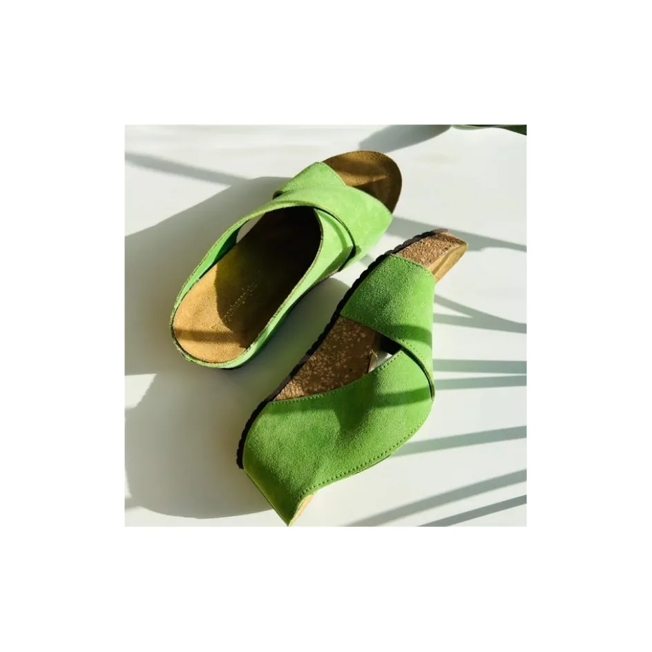 Copenhagen Shoes Sandaler Med Kilehæle*FRANCES 23 Suede - LIME (LIME 401) Frances23 suede slippers lime lime 401