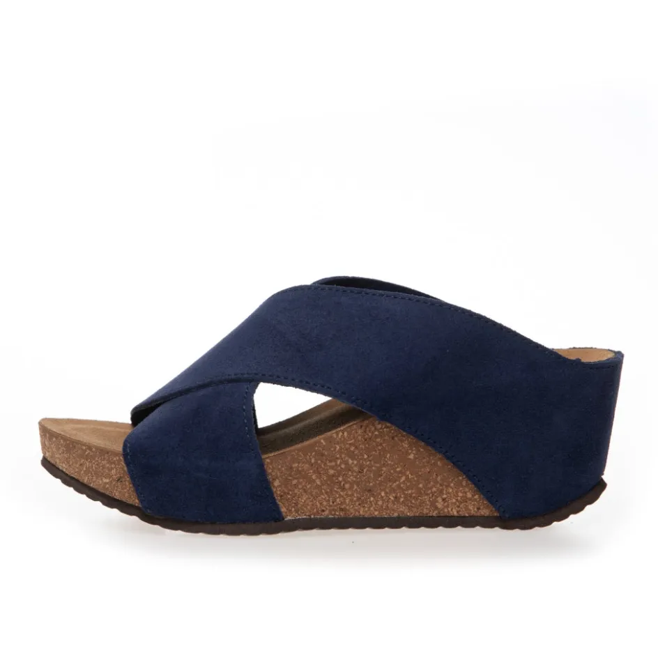 Copenhagen Shoes Sandaler Med Kilehæle*FRANCES 23 Suede - NAVY (OLTREMARE 278) Frances23 suede slippers navy oltremare 278