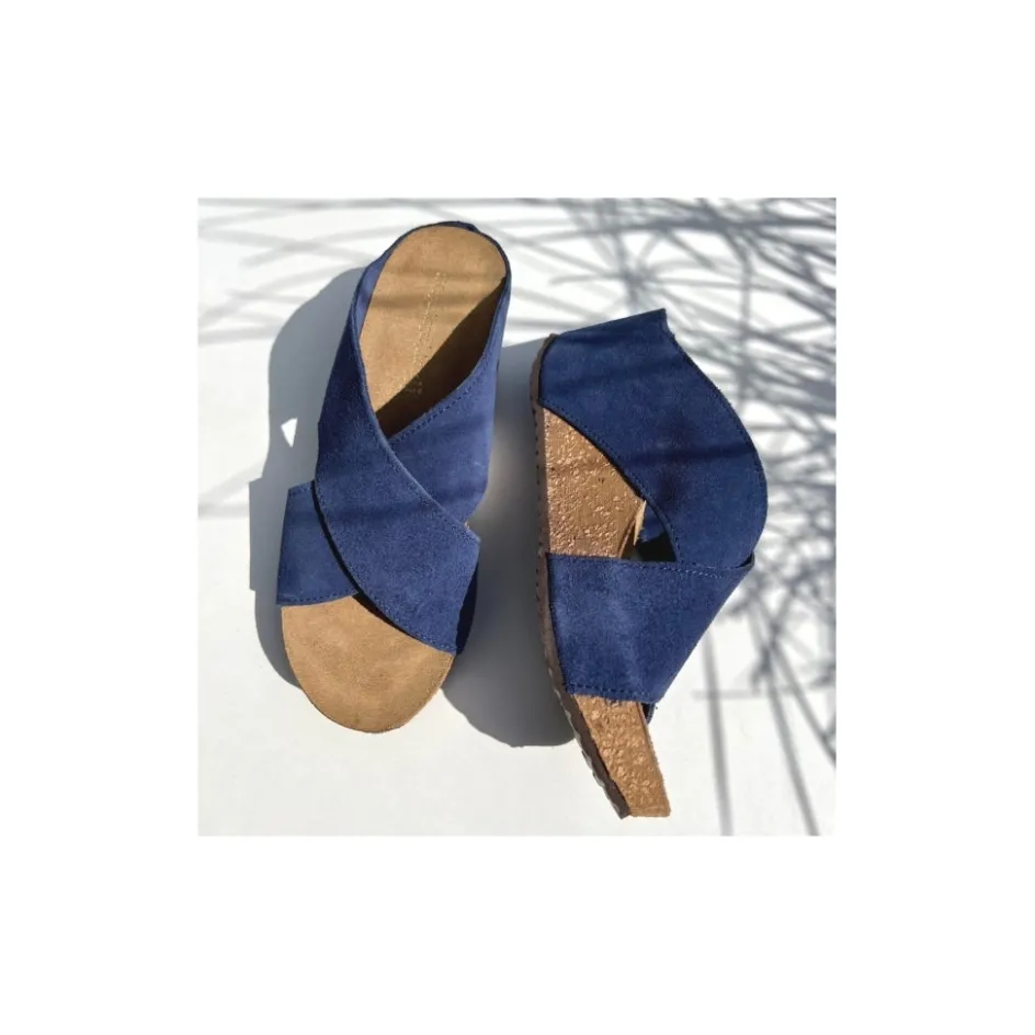 Copenhagen Shoes Sandaler Med Kilehæle*FRANCES 23 Suede - NAVY (OLTREMARE 278) Frances23 suede slippers navy oltremare 278