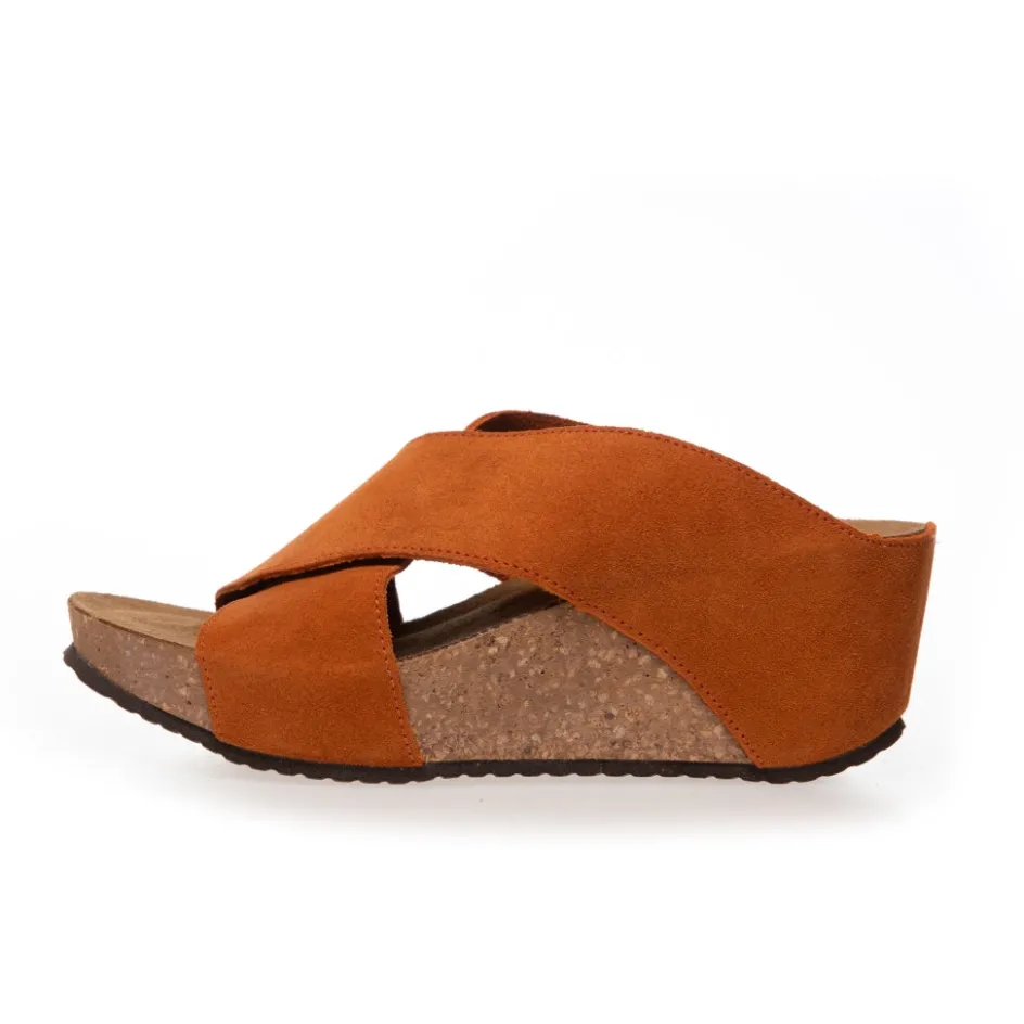 Copenhagen Shoes Sandaler Med Kilehæle*FRANCES 23 Suede - ORANGE (ARANCIO 400) Frances23 suede slippers orange arancio 400