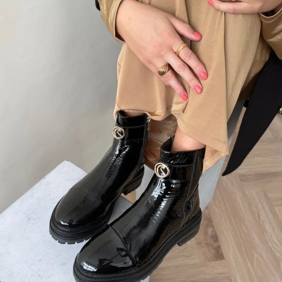 Copenhagen Shoes Ankelstøvler*LADY BOSS PATENT - Black Patent Ladyboss patent boot black patent