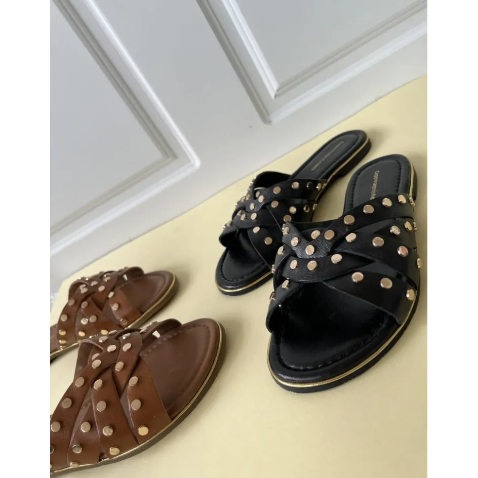 Copenhagen Shoes Flade Sandaler*LALA STUDS - Black