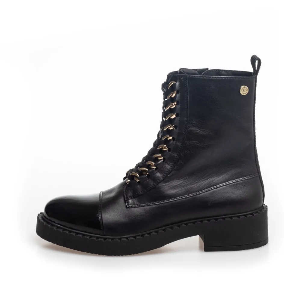new_rock_patent__blackgold_2.webp Copenhagen Shoes Ankelstøvler*NEW ROCK PATENT - BLACK/GOLD Newrock patent boot black gold