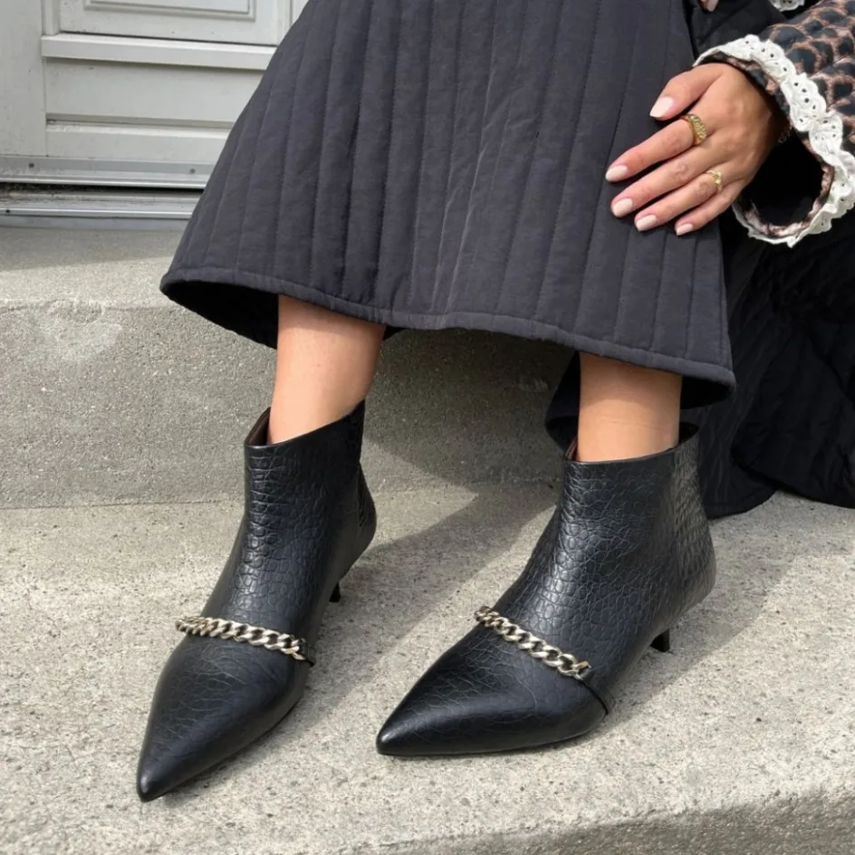 Copenhagen Shoes Støvler Med Hæl | Ankelstøvler*PARI' CHAIN - Black Croco Parichain boot black croco