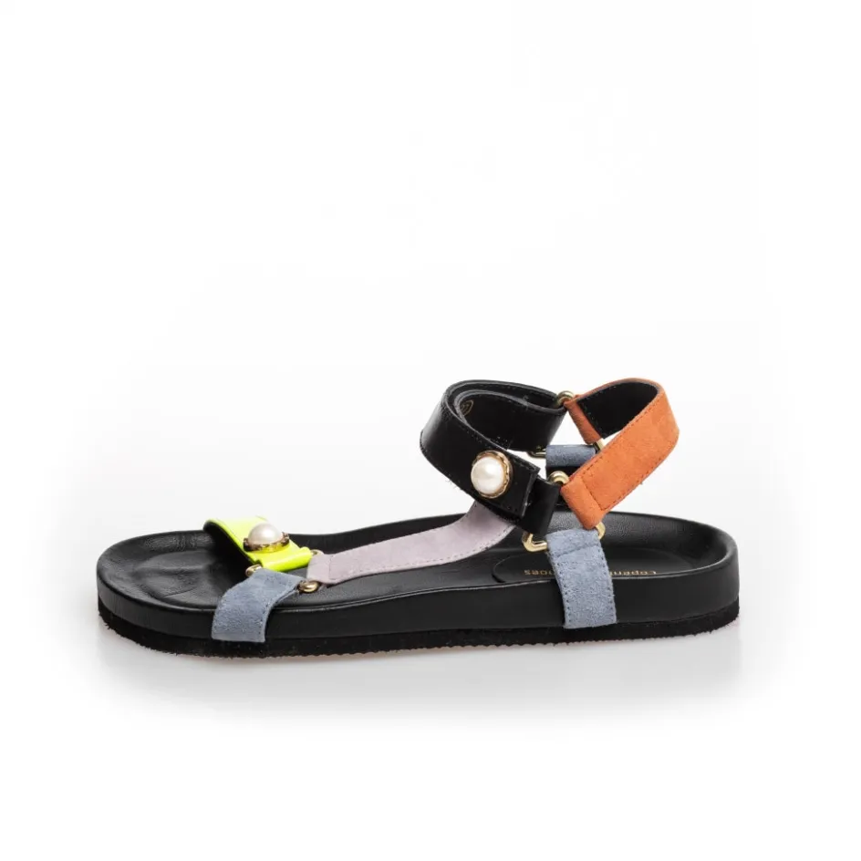 Copenhagen Shoes Flade Sandaler*PEACE WITH PEARL 22 - BLACK/NEON Peacewith pearl 22 sandal black neon