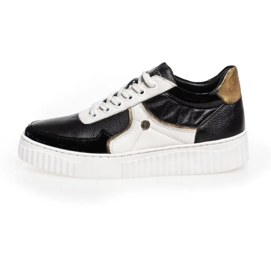 Copenhagen Shoes Sneakers*RUN WITH ME - BLACK/WHITE/GOLD Black white gold