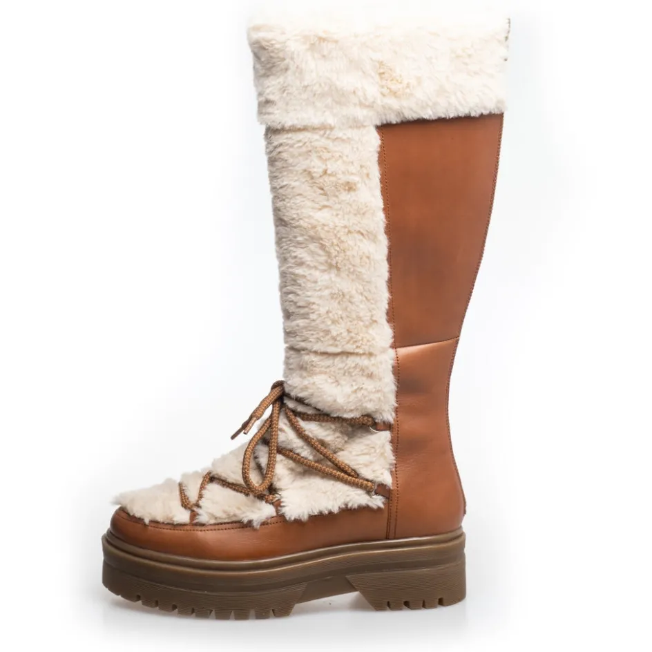 Copenhagen Shoes Lange Støvler*SNOW BY SNOW 22 HIGH - COGNAC OFF-WHITE Cognac off white