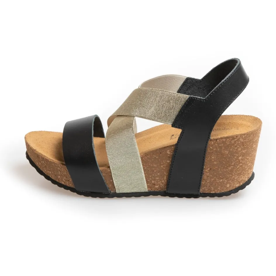 Copenhagen Shoes Sandaler Med Kilehæle*STACIA 24 GOLD COMBI - BLACK/GOLD Stacia24 gold combi sandaler med kilehael black gold