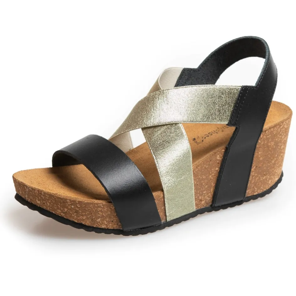 Copenhagen Shoes Sandaler Med Kilehæle*STACIA 24 GOLD COMBI - BLACK/GOLD Stacia24 gold combi sandaler med kilehael black gold