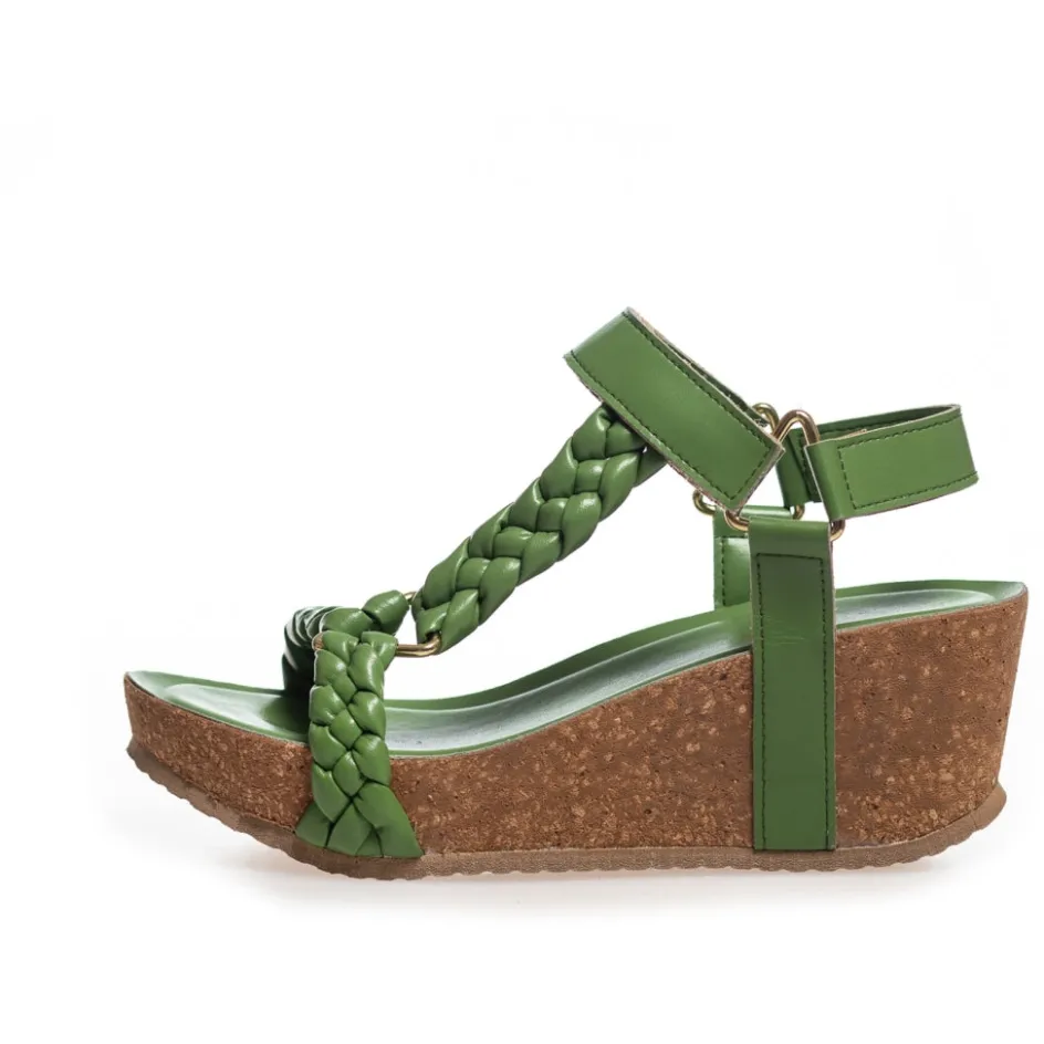 Copenhagen Shoes Sandaler Med Kilehæle*WOVEN LADY - GREEN Wovenlady sandal wedge green