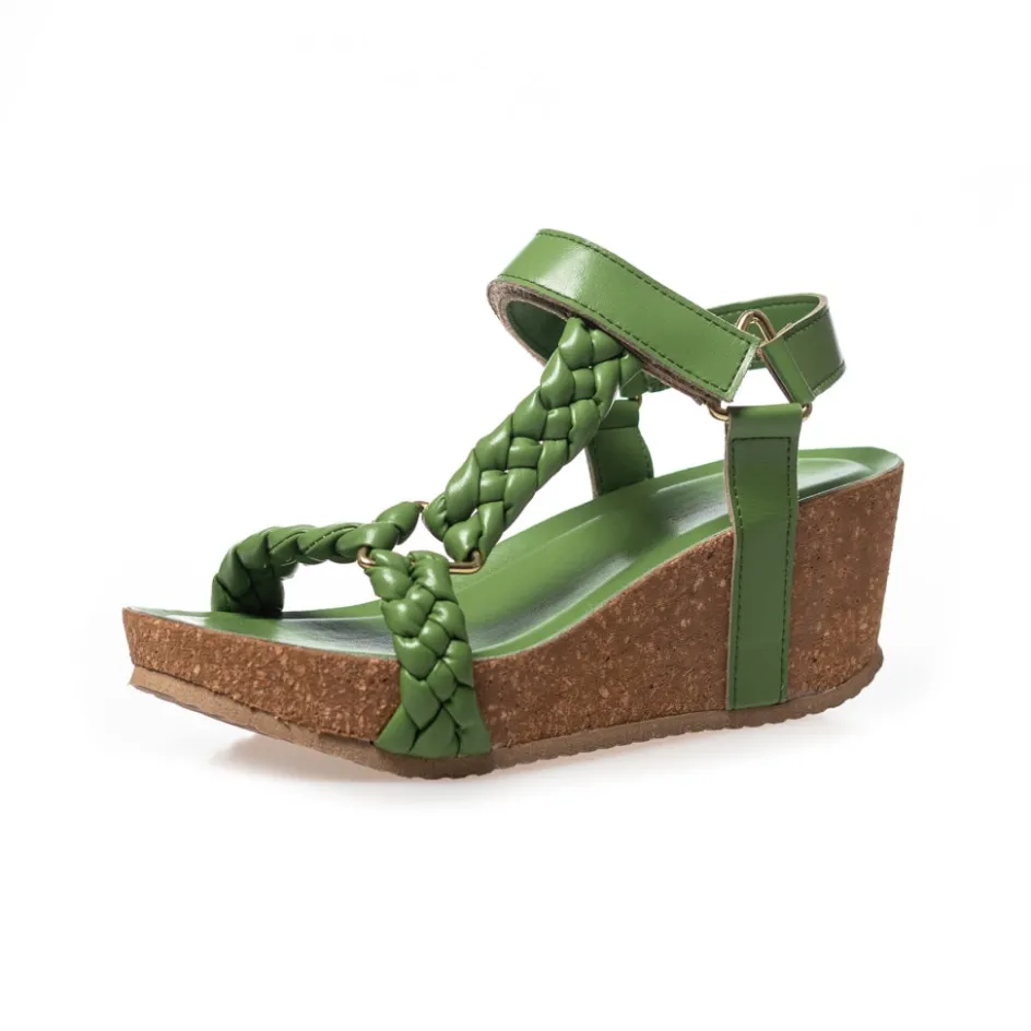 Copenhagen Shoes Sandaler Med Kilehæle*WOVEN LADY - GREEN Wovenlady sandal wedge green